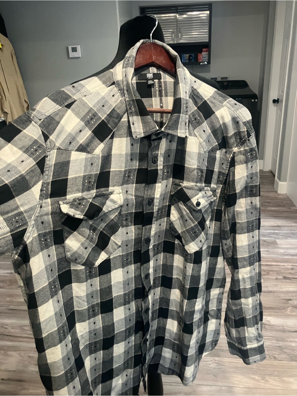 Frye Black & White Plaid Button-Down Shirt